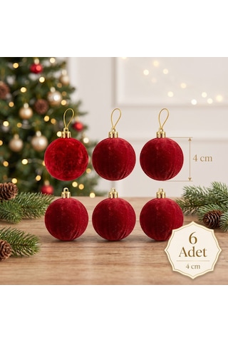 Bakgelal 6'lı Kırmızı Kadife Görünümlü Strafor Yılbaşı Ağacı Süs Topu 4 Cm Gold Askılı Çam Ağacı Süsü - 9039666125360 Diğer
