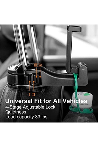 Hombey Araba Sandalye Kancası 2'li 33 Kg Yük Kapasitesi, Telefon Tutucu, Evrensel Uyum, Sessiz Ve Kırılmaya Dayanıklı Bagaj Düzenleyici