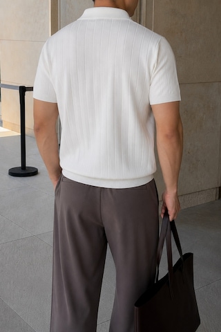 Tarz Cool Erkek Çizgili Triko Polo Yaka Tişört Slim Fit Premium Pamuklu Yazlık Polo Beyaz