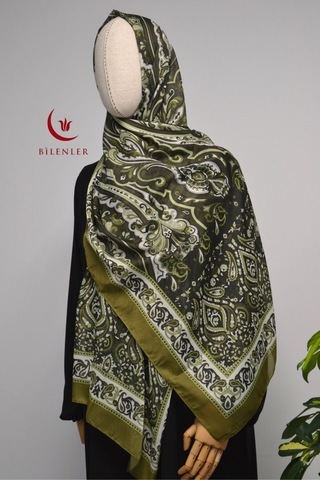 Bilenler Etnik Desenli Pamuklu Şal 70x190 Cm Yeşil