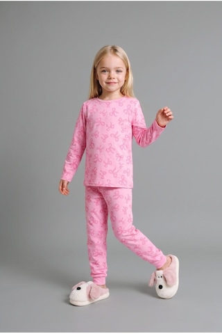 Defacto Uzun Kollu Üst Lastikli Paça Alt Fiyonk Desenli 2li Pijama Takımı Kız Bebek I3904a526auer105 Ekru-er105