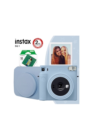 Fujifilm Instax SQ1 Fotoğraf Makinesi + 10'lu Kare Film + Deri Çanta 3 Mavi