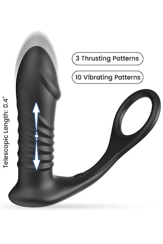 Fastieshop İleri Geri Hareketli Uzaktan Kumandalı Şarjlı Penis Halkalı Anal Vibratör