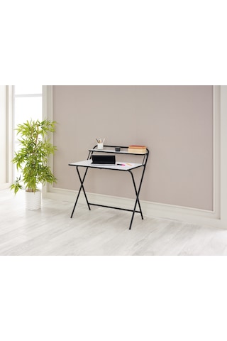 Arpelia Çalışma Masası Tam Katlanır 85x55x73 Cm Beyaz Siyah  -  Beyaz