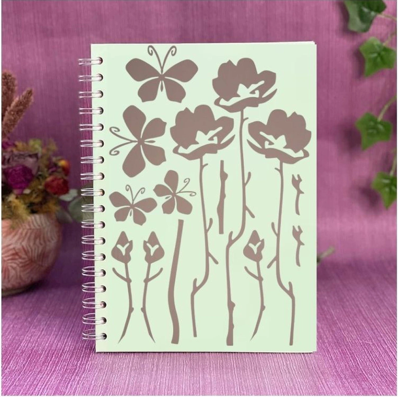 2 Adet Defter Sticker,laptop Sticker Gri Çiçekli Pvc 48x33x0,5cm