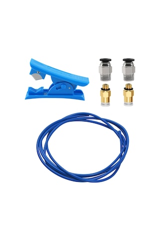 Monyee 3d Yazıcı Parçaları: 2m Mavi Ptfe Boru 4mm 2mm + Kesme Kılıfı + 2 Adet Pc4-m6 Ve 2 Adet Pc4-m10 Bağlantı Elemanı Seti