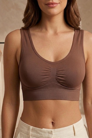 Fit Women Göğüs ı Dikişsiz Seamless Büstiyer Korse Kalın Askılı Pedsiz Balensiz ı Sütyen 5050 Kahverengi