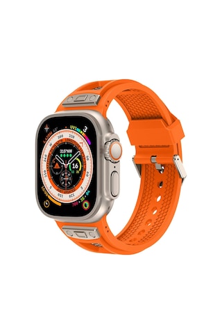Apple Uyumlu  Watch  Ultra/ultra2 49mm Hava Alabilen Delikli Metal Süslemeli Desenli Silikon Kordon