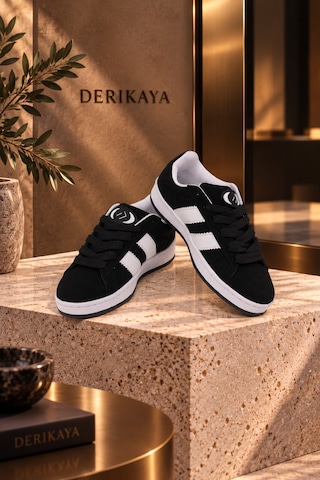 Derikaya Kadın Siyah Bağcıklı Düz Taban Günlük Sneaker Spor Ayakkabı