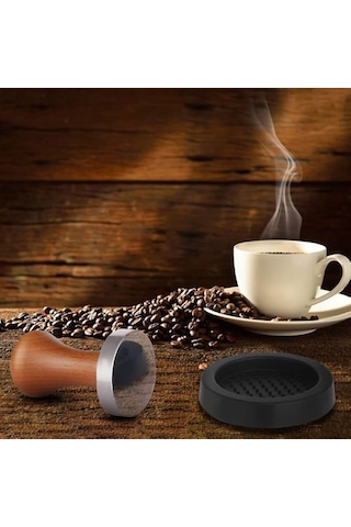 Kahve Tamperi- Koyu Ceviz Ahşap Sap - Düz Tabanlı-Espresso Tamperi -Çap 58 MM