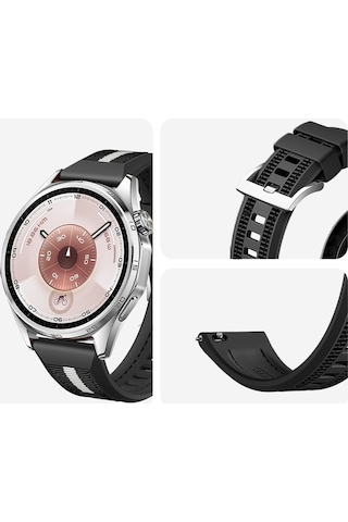 Huawei Watch Gt6 46mm İle Uyumlu Sportstripe Örgü Desen Metal Tokalı Silikon Akıllı Saat Kordonu