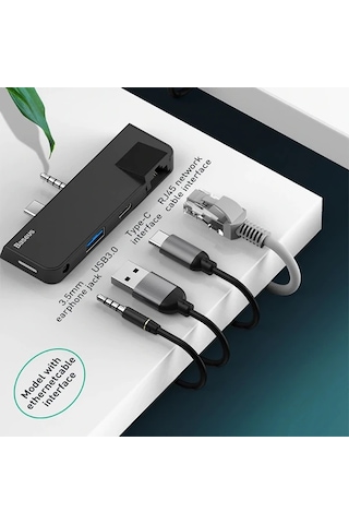 Baseus Multifunctional Hub Surface Go Type-c+audio To Rj45+usb3.0+type-c Data +audio - 5775 Siyah