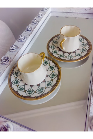 Bukle New Bone China Gold 6 Kişilik Kahve Fincan Takımı 80 Ml Beyaz