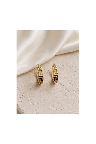 Kadın 316l Çelik Gold Grek Desenli Antik Halka Küpe Altın