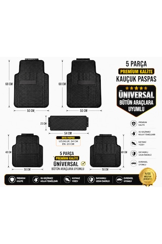 5 Parça Üniversal Premium Kalite Siyah Kauçuk Oto Paspas Takımı