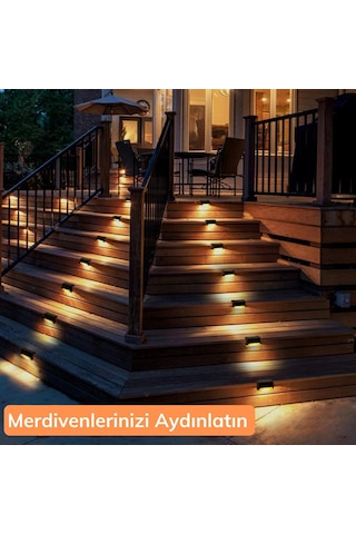 Solar Güneş Enerjili Şarj Edilen Köşebent Merdiven Veranda Bahçe Yolu Led Lamba Işık 4 Adet Beyaz