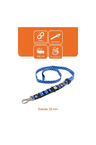 Köpekler İçin Dayanıklı Ve Güvenli, Desenli Eller Serbest Gezdirme Tasması 25mm Lacivert