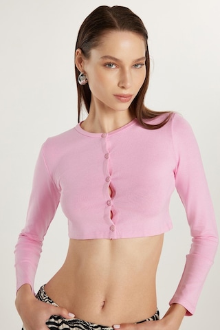 Tudors Kadın Slim Fit Dar Kesim Uzun Kollu Bisiklet Yaka Pembe Hırka-33818 Pembe
