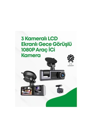 Hubrendy  2.0 Lcd Ekranlı, Döngüsel Kayıt Özellikli Üç Kameralı Oto Kamera