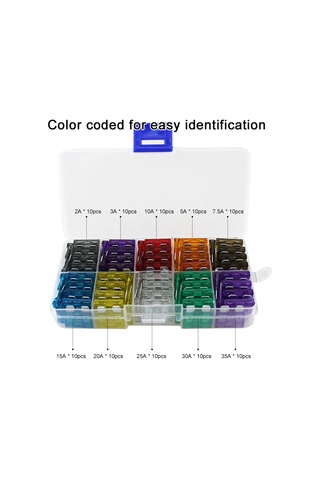 Xiyyadms Çinko Alaşımlı 100 Parça Standart Sigorta Seti + Şeffaf Saklama Kutusu, Hafif Ve Dayanıklı 2 - 3 - 5 - 7.5 - 10 -15 - 20 - 25 - 30 - 35