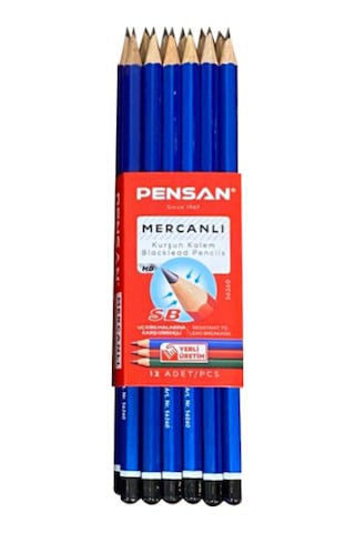 Hb Köşeli Mercanlı Kurşun Kalem 1 Adet Mavi