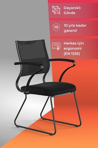 Ergolife Sit Air Bekleme Koltuğu Metal Ayaklı, Bel Destekli, Fileli, Siyah, Toplantı Sandalyesi -572.60.1.6a5 Çok Renkli