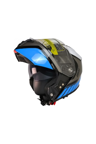 Motoanl Güneş Vizörlü Ece 22.06 Sertifikalı New Motor Kaskı V2 Wx91 Siyah Mavi