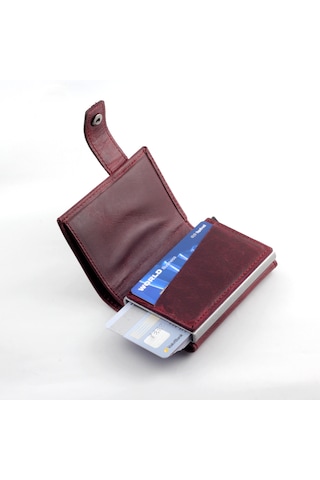 Ancora Leather Crazy Hakiki Deri Erkek Cüzdanı Otomatik Bordo