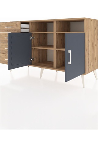 Kronos Konsol 4 Raflı 4 Çekmeceli 2 Kapaklı 132x59x83 Çam-antrasit/çam Atlas Çam