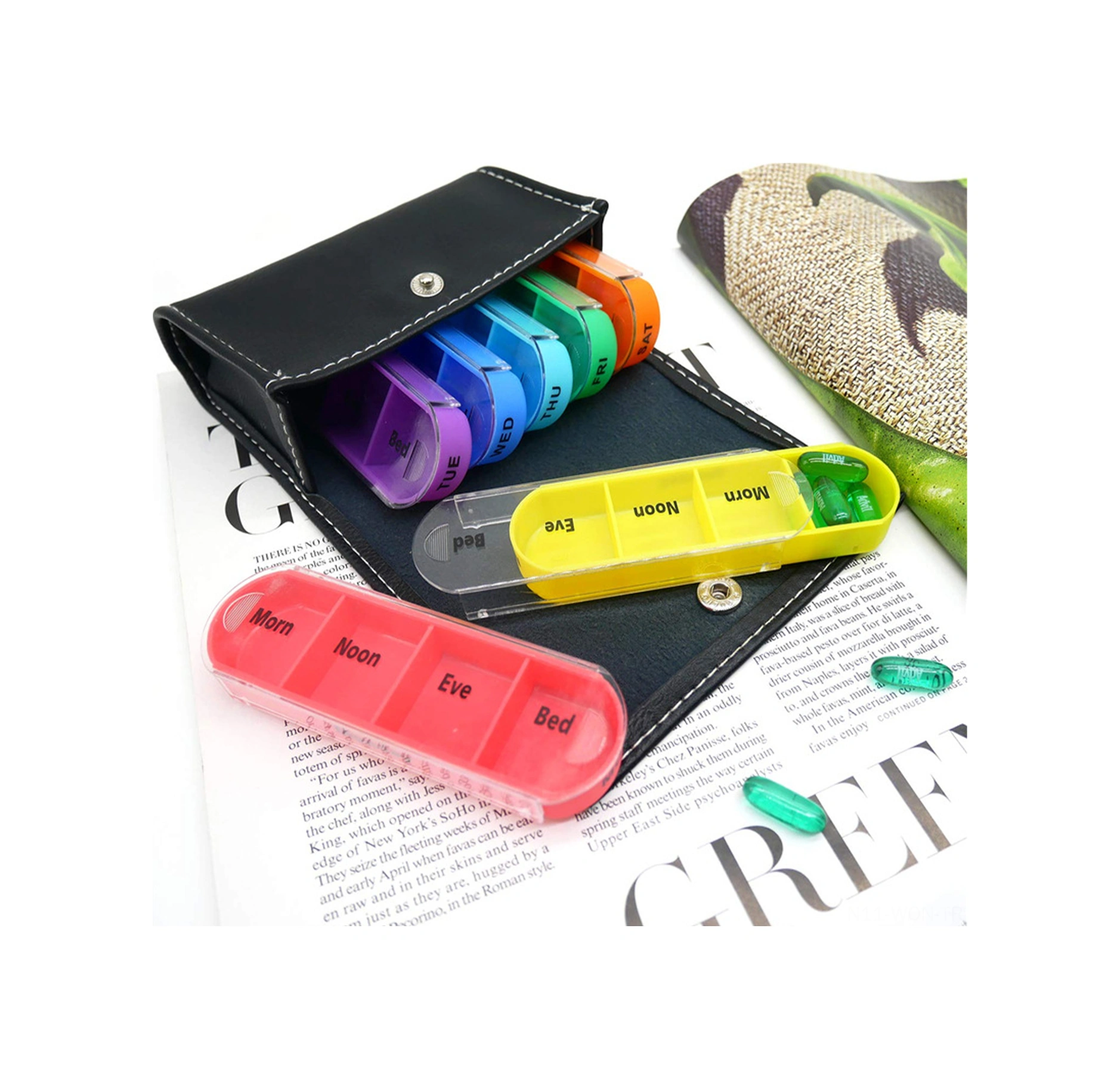 Neevoyu 7 Günlük Plastik İlaç Kutusu, 28 Bölmeli Cüzdan Tipi, Gündüz Ve Gece İlaç Saklama Kutusu Çok Renkli