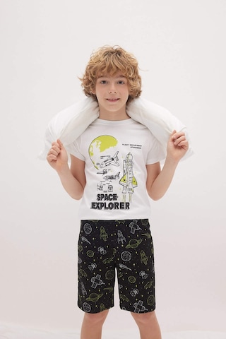 Defacto Erkek Çocuk Baskılı Kısa Kollu Şort Pijama Takım Z9175a623smwt34 Beyaz