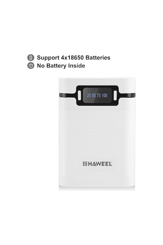 Haweel Dıy 4x 18650 Dahil Değil 10000mah Çift Yönlü Qc Şarj Cihazı Güç Bankası Kabuk Kutusu, 2x Usb Çıkışı Ve Ekranı, Destek Pd / Qc / Scp / Fcp / Afc / Pps / Pe Beyaz