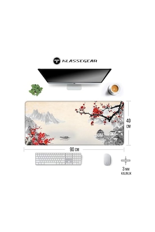 Klasse Pro - 10 Farklı Model Dikişli Kenar 90x40 Cm Oyuncu Gaming Mouse Pad Cherry Blossom, 90x40 Cm