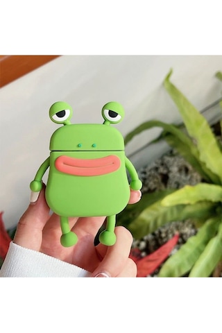Iphone 3. Nesil Uyumlu Koruyucu Bluetooth Kulaklık Kılıfı Sevimli Kurbağa Figürlü Yeşil Airpods 3. Nesil