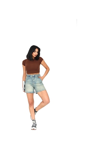 Tint Wash Denim Mini Şort Mavi