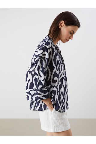 Lcw Vision Lacivert Desenli Oversize Kadın Gömlek