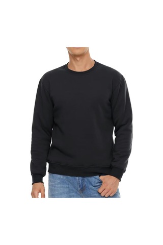 Ghassy Co. Erkek Ultra Termal Sherpa Peluş Astarlı Bisiklet Yaka Sweatshirt Siyah