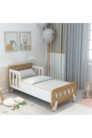 Somfy Montessori Ahşap Bebek Yatağı/çocuk Yatağı/ Demonte /60 Cm X 120 Cm Safir Meşe - Beyaz