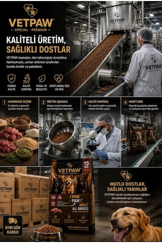 Vetpaw Kuzu Etli Yetişkin Köpek Maması Yüksek Proteinli Premium Kuru Mama 15 KG