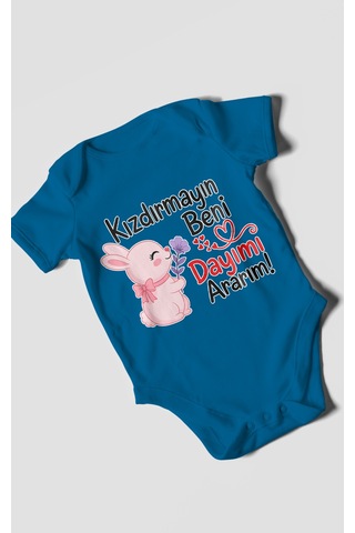Morivokids Kızdırmayın Beni Dayımı Ararım Kısa Kollu Bebek Body %100 Pamuk Zbn165-kk Koyu Mavi
