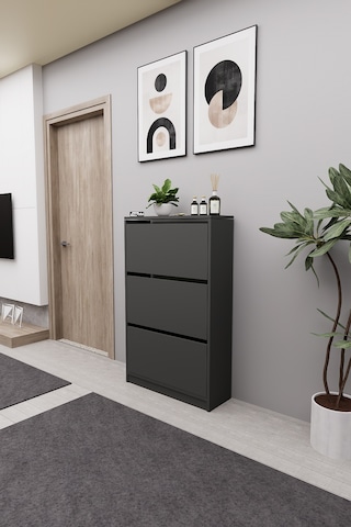 Mirobi Kembe 3 Bölmeli Açılır Modern Dekoratif Ayakkabılık An... Antrasit