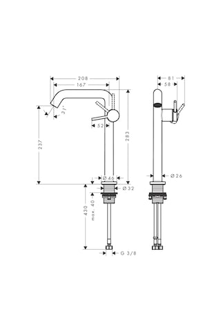 Hansgrohe Tecturis S Tek Kollu Lavabo Bataryası 240 Fine Coolstart Ecosmart+, İtmeli Açılır Gider Setine Sahip Lavabolar İçin - 73370000 Gümüş