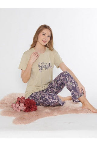 Kısa Kol Viskon Pijama Takımı Yazlık Viskon Dowry 08-129 Açık Yeşil