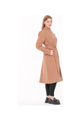 Neşeli Butik Kadın Midi Oversize Yün Kaşe Kaban Nbpltn03 - Camel Camel