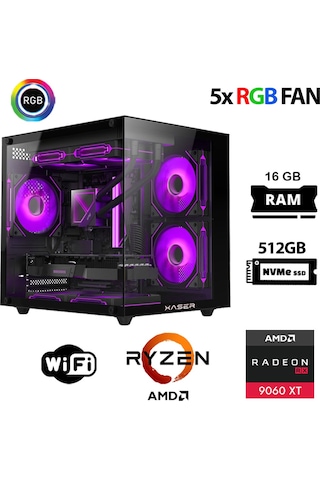 Xaser ECO-X130 R5 7500F 16 GB 512 GB M.2 Nvme SSD 16 GB RX9060 XT Free Dos Masaüstü Oyuncu Bilgisayarı