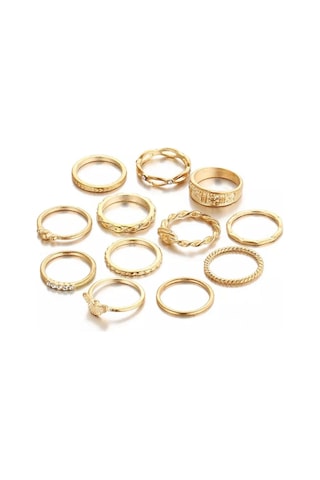 Girift Vintage Moon 12 Adet Gold Çoklu Yüzük Seti Altın