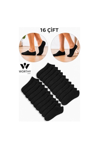 Worthy Socks 16 Çift Kısa Patik Bilek Çorap 16'lı Paket Siyah