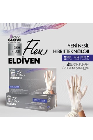 Flex Hi-tech Tpe Tek Kullanımlık Eldiven 100'lü Lateks İçermez, Pudrasız, Gıdaya Uygun, Elastik Ve Dayanıkl
