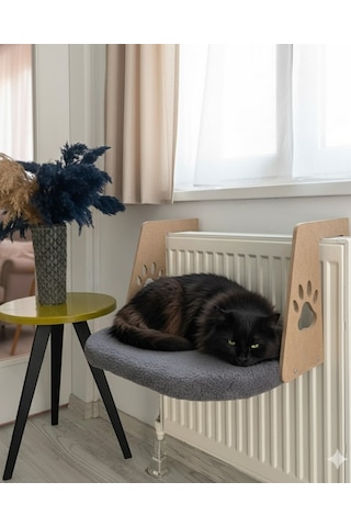Reyo Pet Kalorifer Petek Radyatöre Asılabilen Kedi Köpek Yatağı Peluş Antrasit
