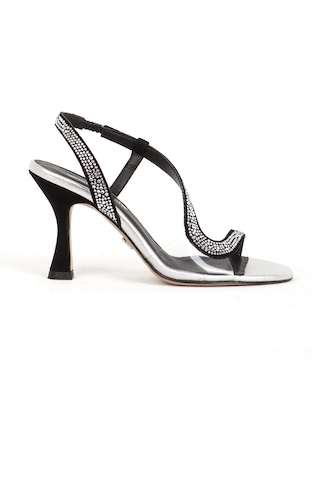 Dericlub Kadın Stiletto Ucu Açık Taşlı Topuklu Ayakkabı Gerçek Deri Sy 27365 Siyah/gümüş Siyah/gümüş